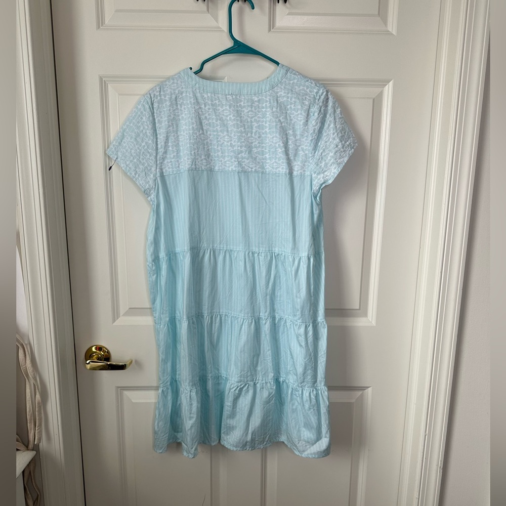 Tyler Boe Linen 100% Cotton Blue White Striped Tiered Tayna Dress Size L - Picture 2 of 6